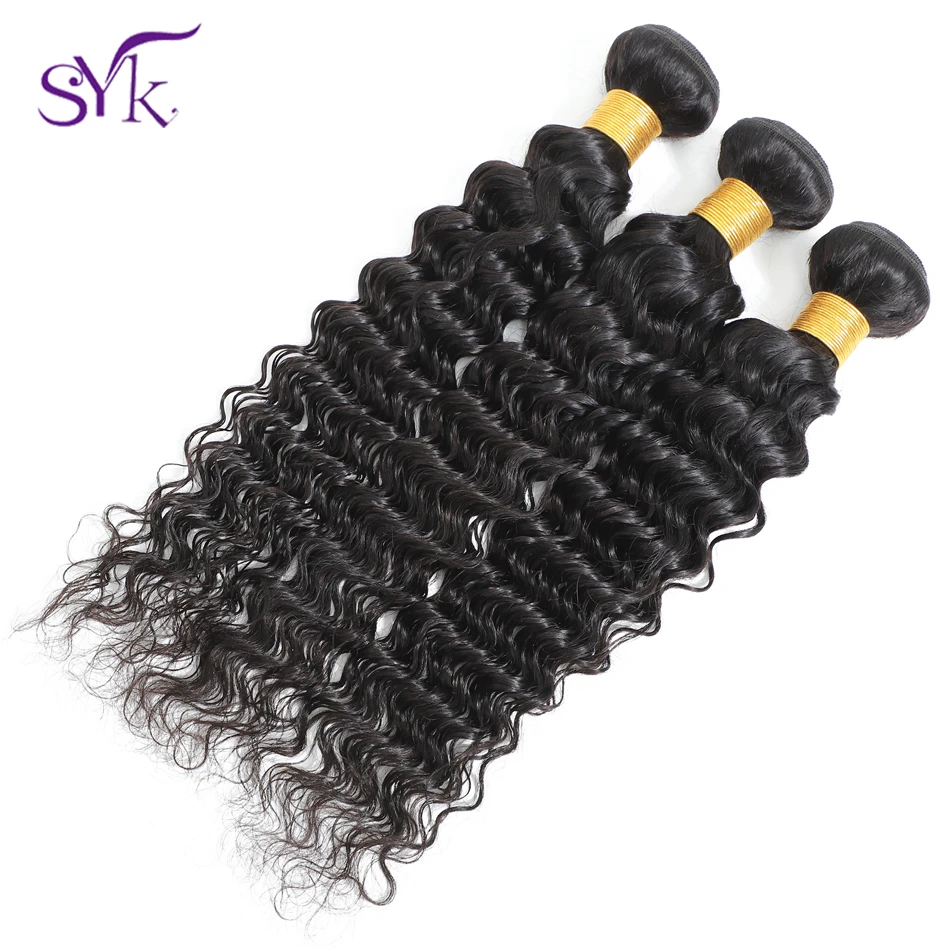 SYK волосы малазийские глубокая волна человеческие волосы 3 пряди с закрытием не Реми волосы натуральный цвет человеческие волосы пряди с закрытием