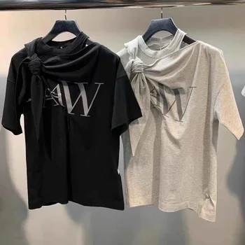 

2020 Spring Summer Knot Print Letter Logo Short Sleeve Cotton T-shirt for Women A2