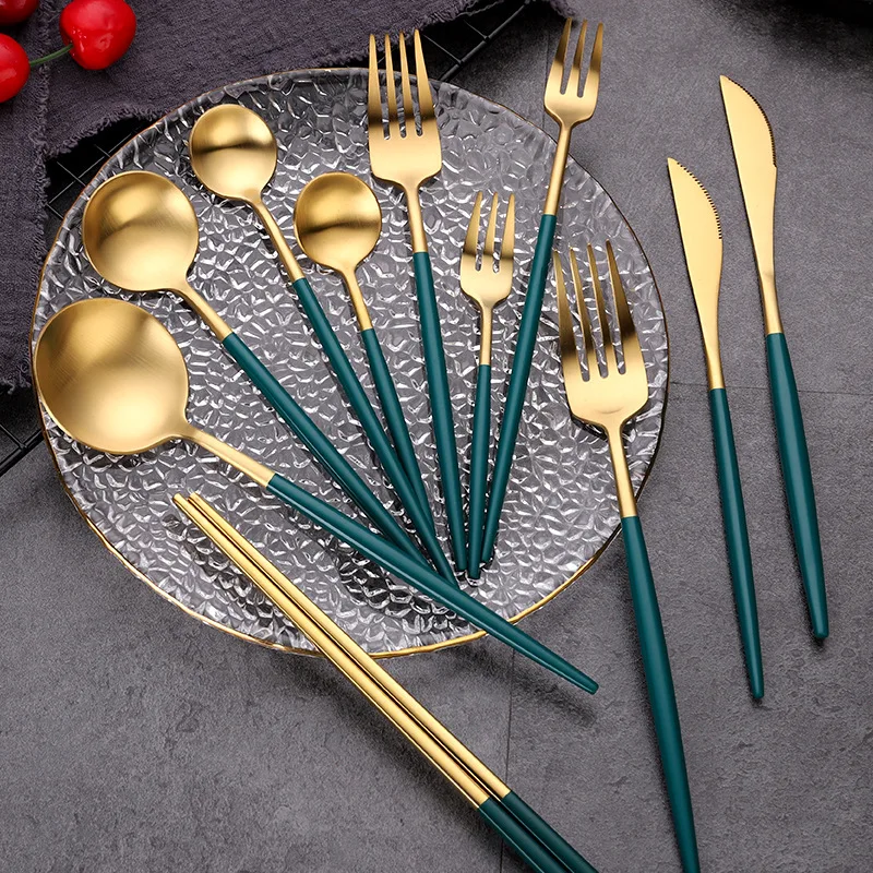 Glod 4 unids/set juego de vajilla 18/8 cubiertos de acero inoxidable cubiertos cuchillo de cena tenedor cuchara|Juegos de vajilla| - AliExpress