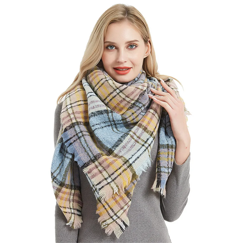 

Poncho Women Contract Color Square Scarf Wrap Long Scarves Winter Warm Plaid Large Blanket Scarf Women Foulard Soie Hijab 2019