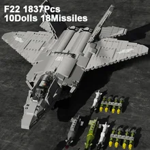 

Military Series WW2 F22 Stealth Fighter F-35 F-18 Airplane Model Building Blocks J15 J20 Aircraft With Missile Bricks Toys Gifts