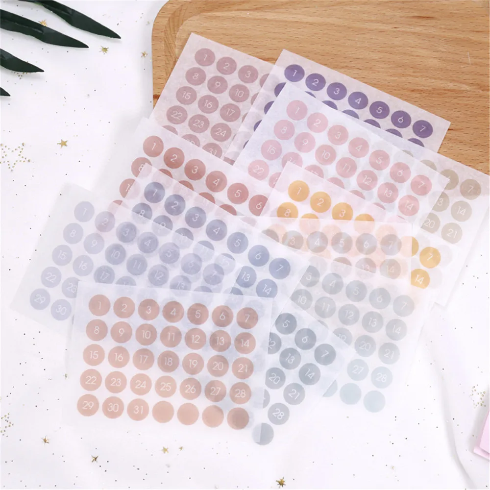 12sheets Round Number Date Label Sticker Year Planner Colorful 365 Daily Days Stickers Stationery Agenda Diary Journal Stickers