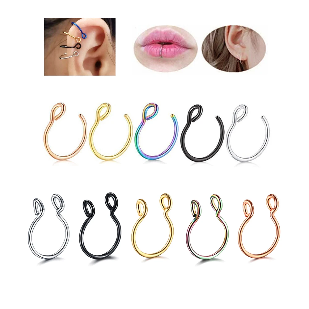 10 шт стальной сегмент нос кольцо для пирсинга Daith Helix Rook Ушная перегородка кольцо-кликер ушной хрящ Labret Звезда Сердце ювелирные изделия для тела
