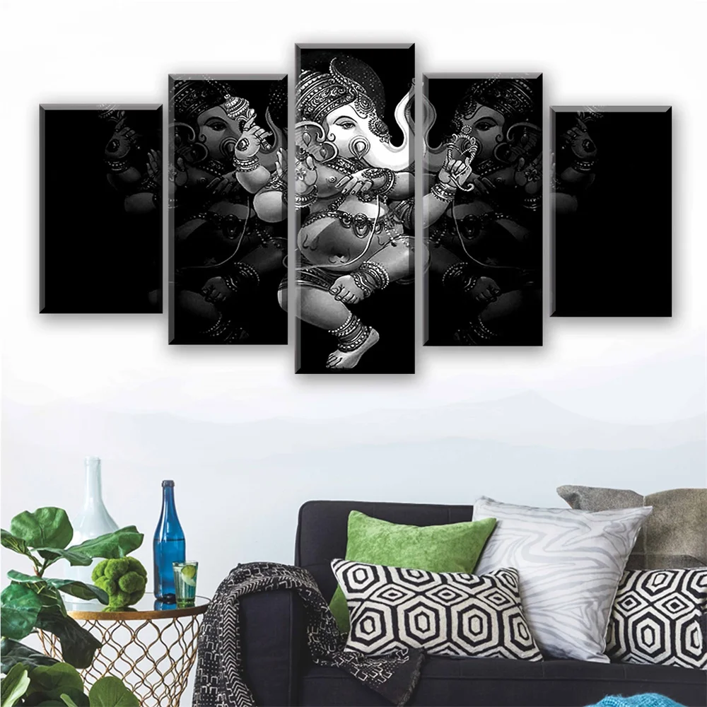 Hd-качество для домашнего декора рамки плаката настенная живопись современного искусства 5 Панель индуистский Бог слон Ганеш Гостиная Печатный холст картины