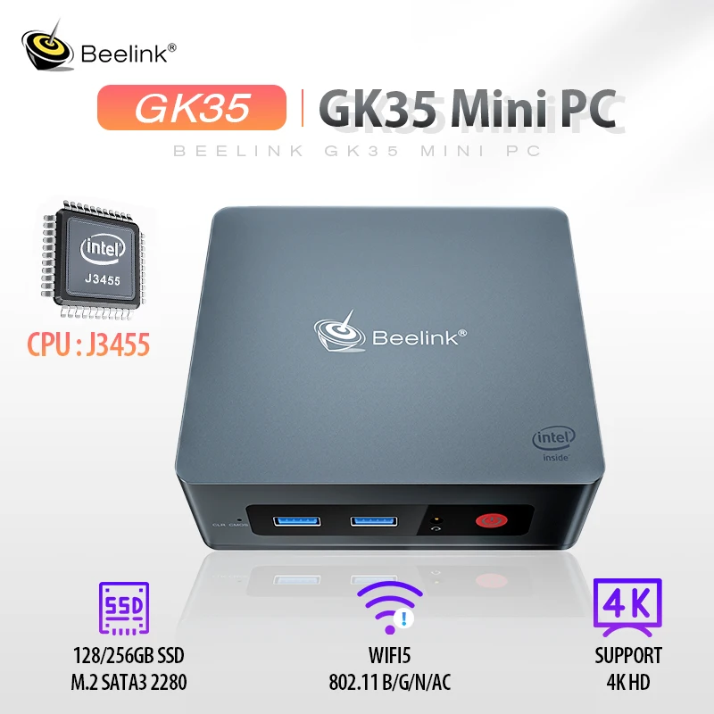 BEELINK GK35 Mini PC Office Computer Windows 10 Intel J3455 4K HD 5G