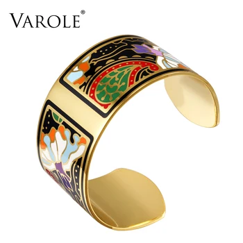 

Fashion Wide Bracelet Bangle Color Design Pattern Opening Bracelet for Women Mother Enamel Gold Bracelets Jonc Pulseras
