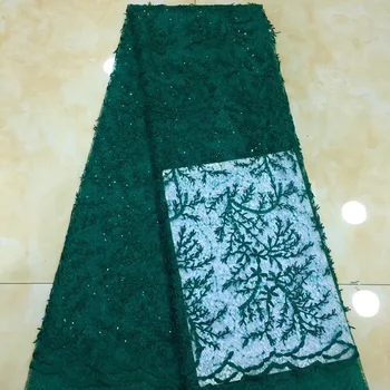 

(5yards/pc) beautiful embroidered emerald green African French lace fabric tulle lace with tinny sequins for party dress FZX019