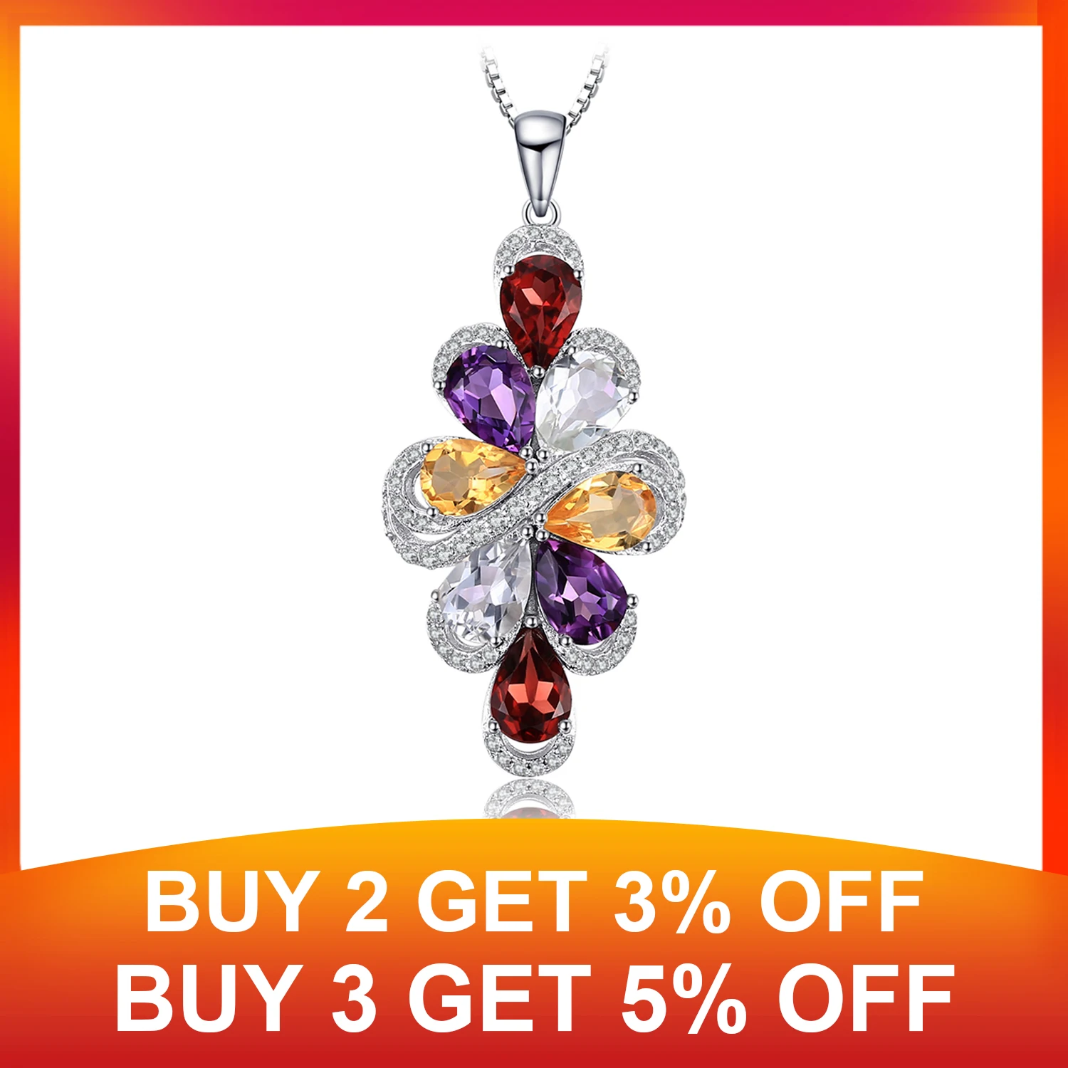 JewelryPalace 6ct натуральный аметист гранат цитрин кулон с зеленым аметистом 925 пробы