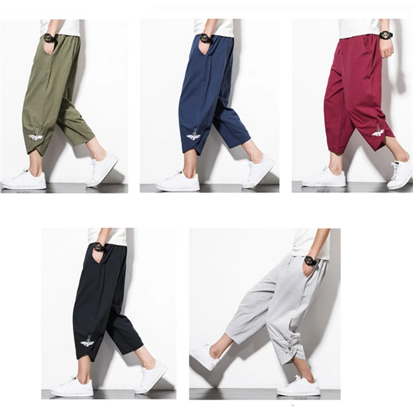 Japanese Style Harajuku Plus Size Men Trousers Crane Samurai Costume Loose Japan Fashion Capris Women Bloom Pants Haori Asian Japanese Style Harajuku Plus Size Men Trousers Crane Samurai Costume Loose Japan Fashion Capris Women Bloom Pants Haori Asian