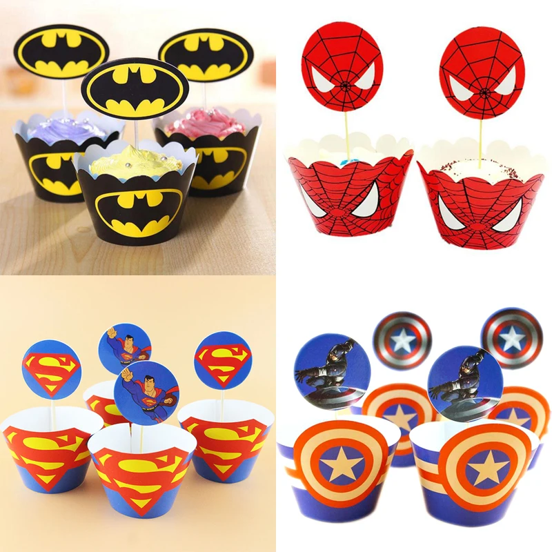 Cars/Blaze/Super Hero/Spiderman Theme Cupcake Wrappers Events Decoration Happy Birthday Party Star Wars Cake Toppers 12pcs/lot | Дом и сад