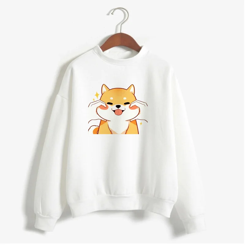 Осенне-зимний пуловер для женщин из флиса Kawaii Мультфильм Шиба ину Толстовка Толстовки Забавные милые повседневные Harajuku собака женская верхняя одежда