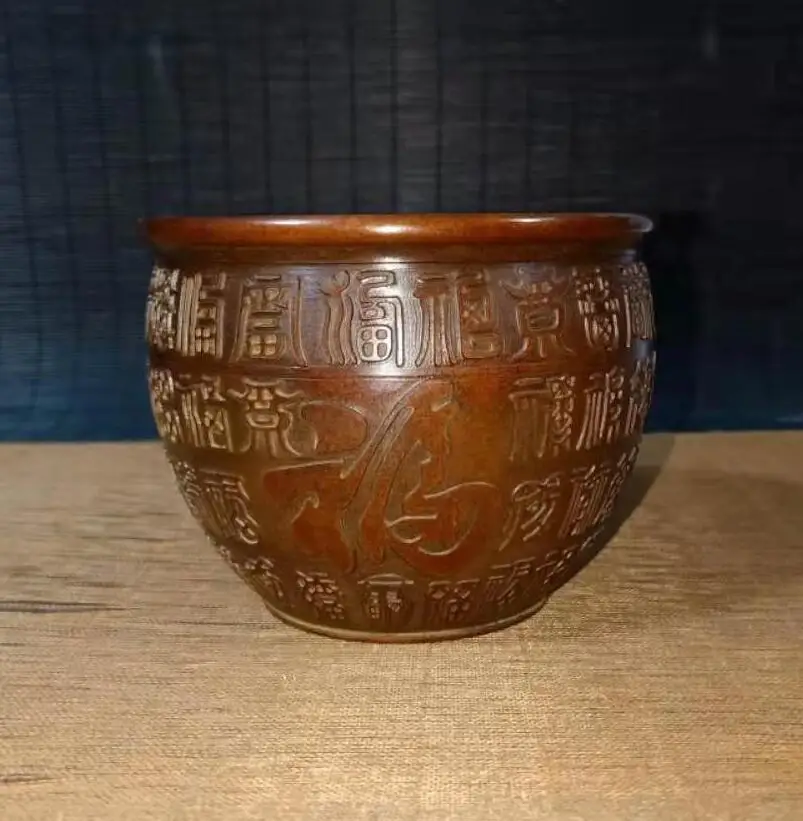 

Китайская латунная архаизовая резьба, лот фу, Ремесленная статуя цилиндра