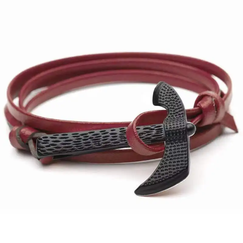 Черный сплав топор Пара Кожа Многослойные браслеты для мужчин и женщин Якорные украшения подарки Викинги