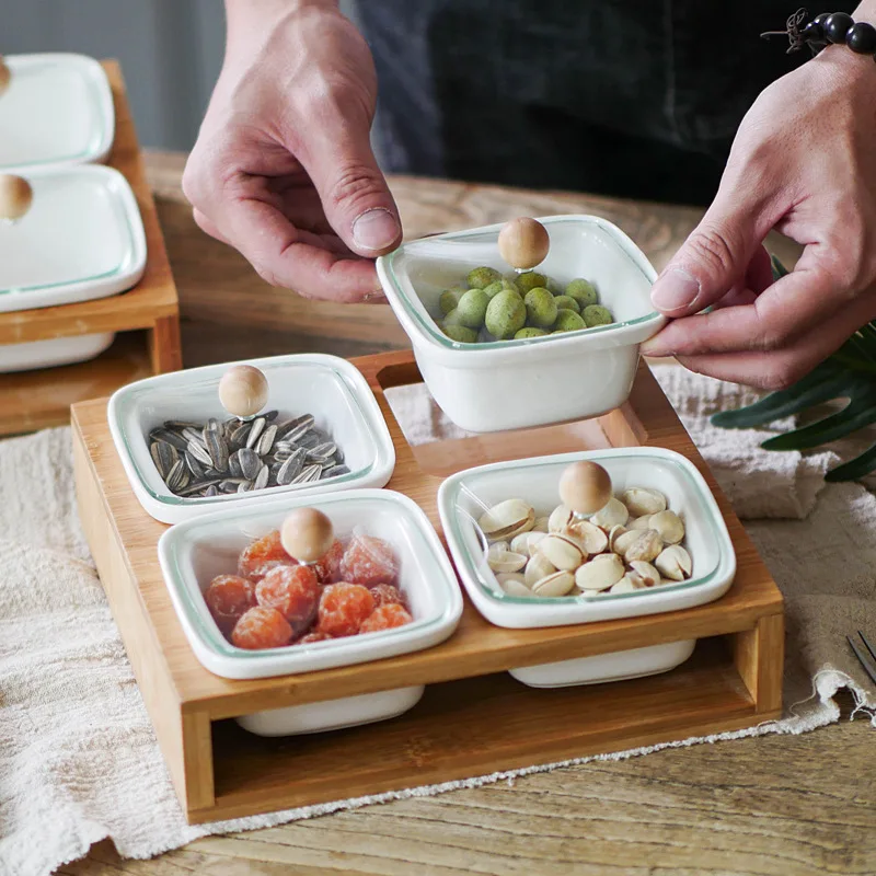 

Snacks Nuts Casual Dried Fruit Tray Glass Cover Bamboo Environmentally Friendly Base Support Panel Mounted Living Room Platter T