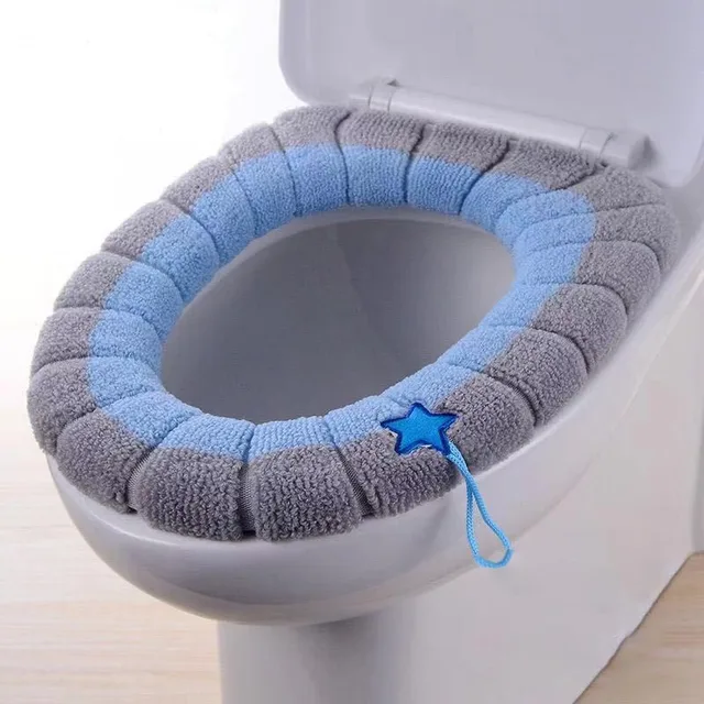 Winter Warm Toilet Seat Cover Mat Bathroom Toilet Pad Cushion with Handle Thicker Soft Washable Closestool Warmer Accessories blue