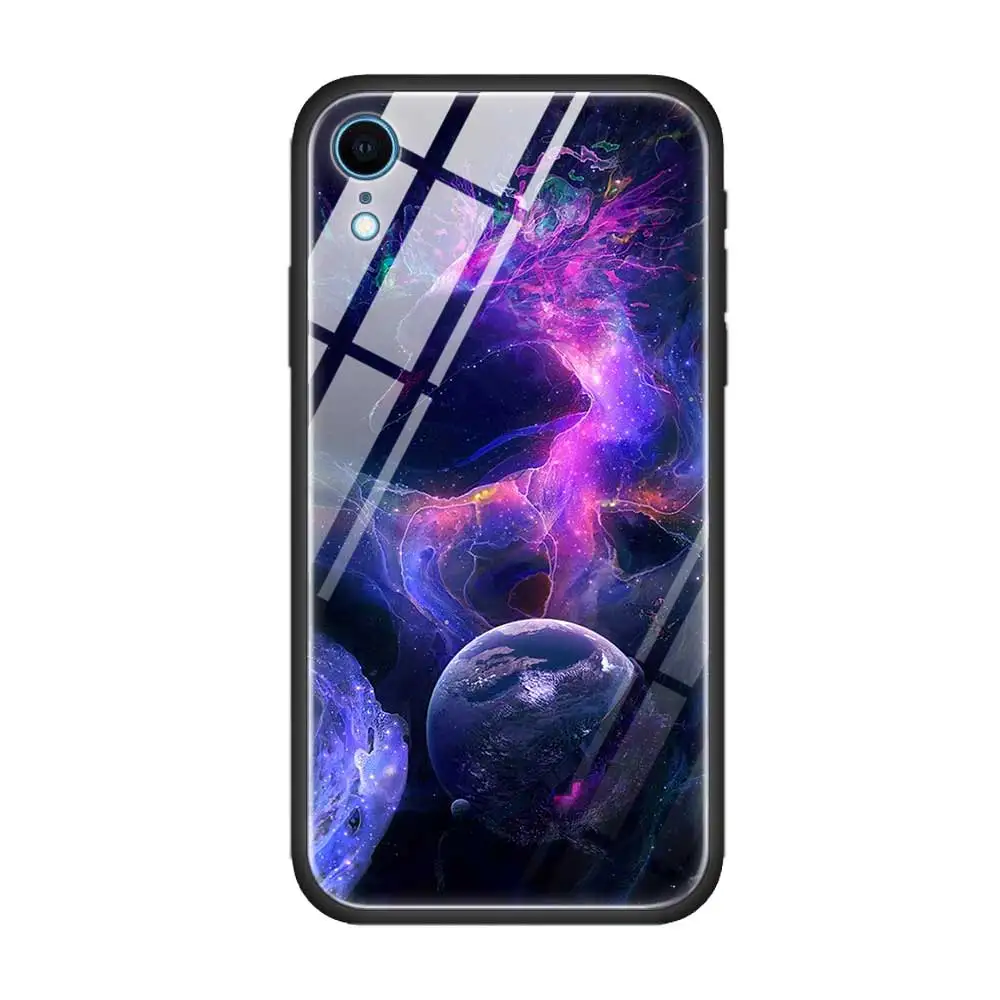 Чехол из закаленного стекла для Apple iPhone 8 7 6 6S Plus, чехол для iPhone 11 11Pro XS MAX XR X, силиконовый край, Звездный градиент пространства - Цвет: T02