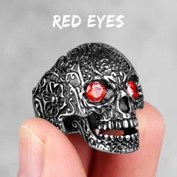 Men's Gothic Stainless Steel Skull Ring - Punk Hip Hop Jewelry Gift - 8 (Red Eyes)