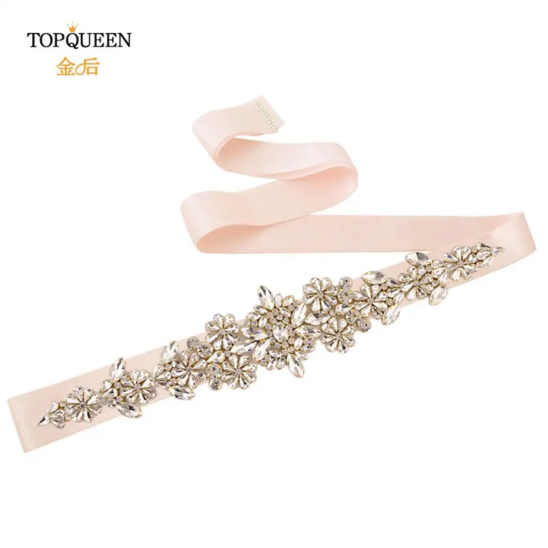 TOPQUEEN S325-G Свадебный ремень Золотой горный хрусталь отделка ремня вечернее платье пояс золотой пояс кристаллы для свадебного платья Пояс Свадебный золотой пояс - Цвет: baby pink