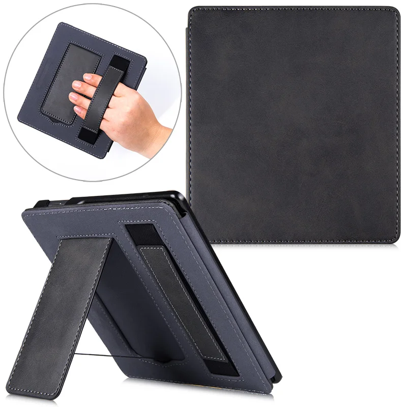 Stand Case for All-new Kindle Oasis 3(10th Generation, Release Only)-PU Leather Cover with Hand Strap and Auto Sleep/Wake - Цвет: Black