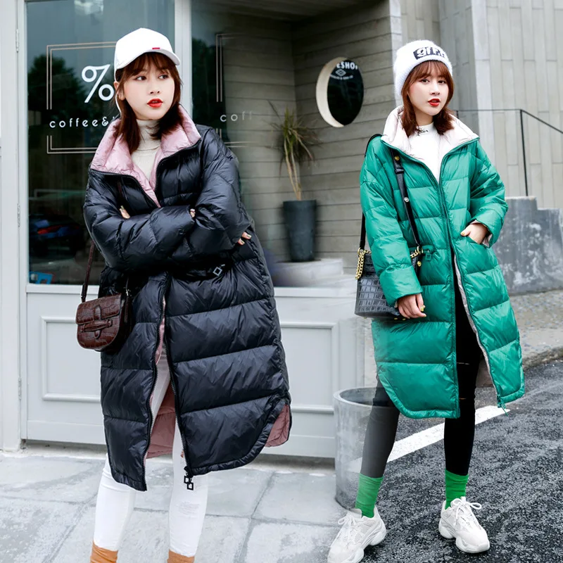 Winter New Style down Jacket Women's Mid-length over-the-Knee Stand Collar Korean-style Loose-Fit Coat Solid Color Versatil