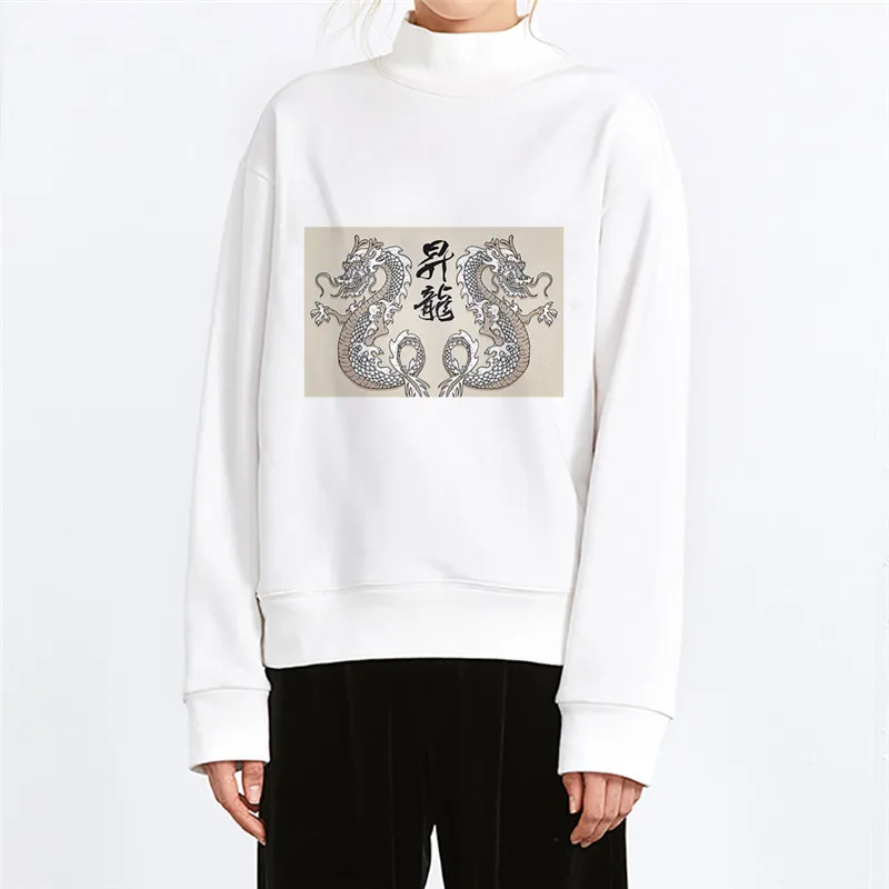 Lychee, Harajuku, принт дракона, Женская толстовка, топ, Повседневный, вырез лодочкой, женские пуловеры, свободные, весна-осень, дамские свитшоты, топы