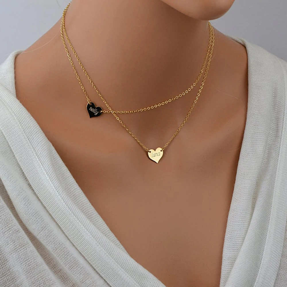 FYW Two Hearts Custom Jewelry Personalized Couples Name Necklace Mother Daughter Customize Choker Gold Silver Bijoux Gift