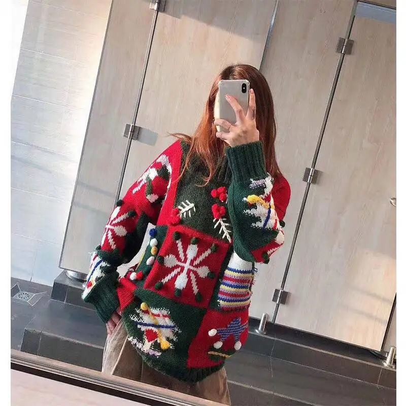2020 Women's High Quality Christmas Girlfriends Gift Tree Sweater Knit Bottoming Shirt | Женская одежда