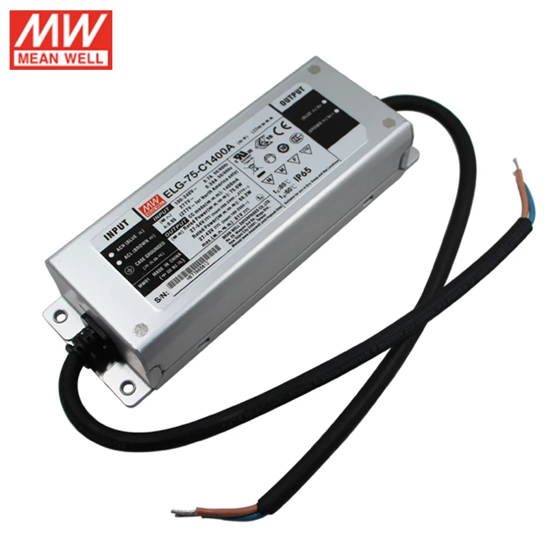 MEAN WELL ELG-75-C1400A-3Y 75W 1400mA 27~ 54V светодиодный драйвер постоянного тока 110 V/220VAC 61 vdcводонепроницаемый регулируемый светодиодный источник питания