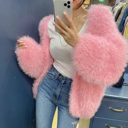 Sweet Faux Mink Hair Loose Cardigan For Women Autumn Winter Long Sleeve Open Stitch Sweater Outwear Lady Cute Knitted Jacket
