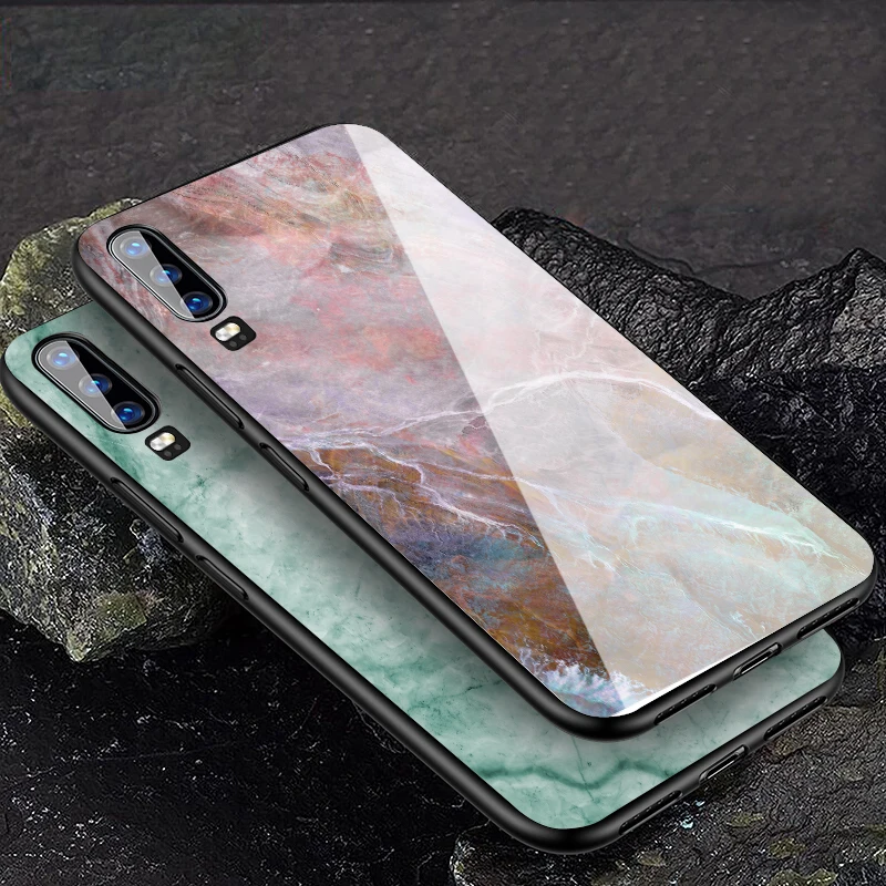Цветной мраморный чехол для телефона huawei P30 P20 Lite Shookproof закаленное стекло чехол для mate 20 Lite Honor 9 10 Lite 8X MAX Nova 3