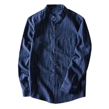 Новые модные рубашки мужские повседневные в этническом стиле хлопковые льняные полосатые рубашки с длинными рукавами рубашки топы мужская одежда Прямая