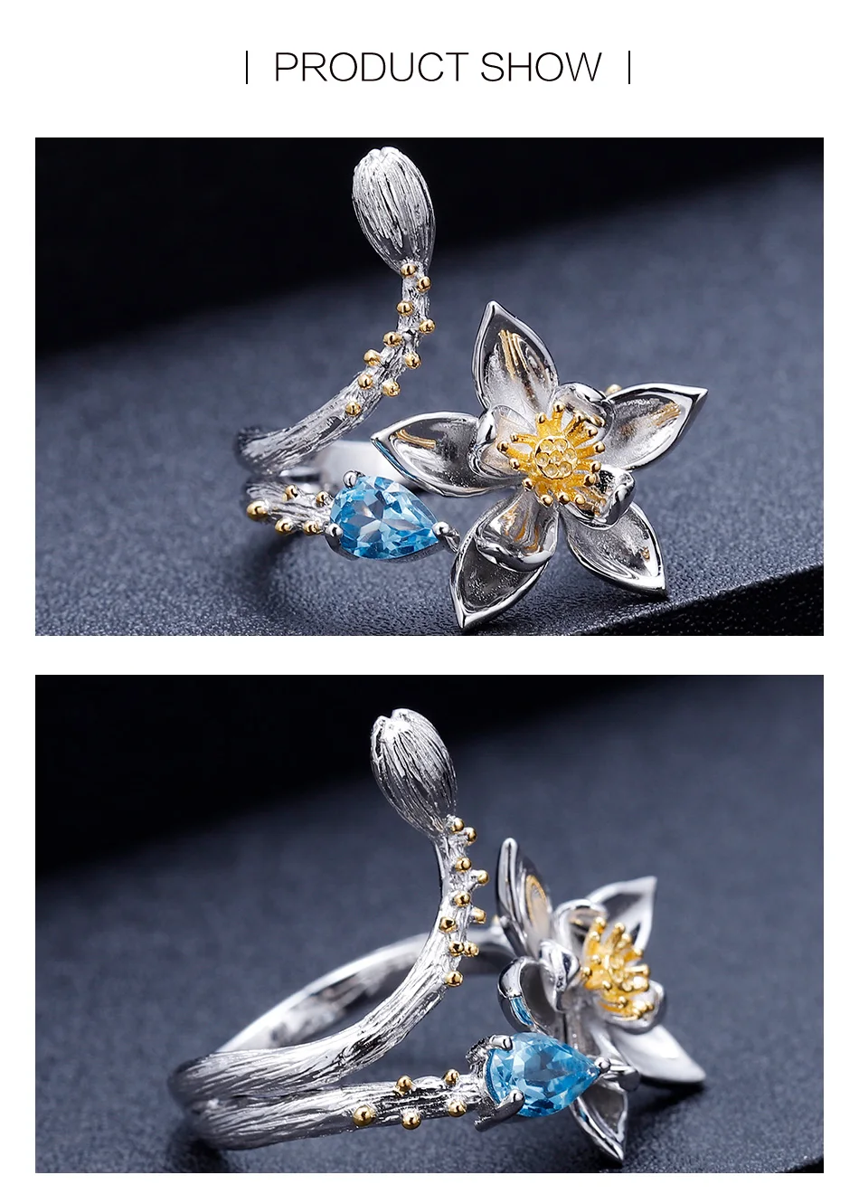 GEM'S балет, винтажное женское серебряное кольцо, серьги, набор, натуральный голубой топаз, 925 пробы, серебро, элегантный цветок, ручная работа, высокое ювелирное изделие