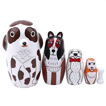 

Hot Sale 5 Pcs/Set Cute Dog Russian Dolls Hand Painted Home Decor Birthday Gifts Baby Toy Nesting Dolls Wooden Matryoshka
