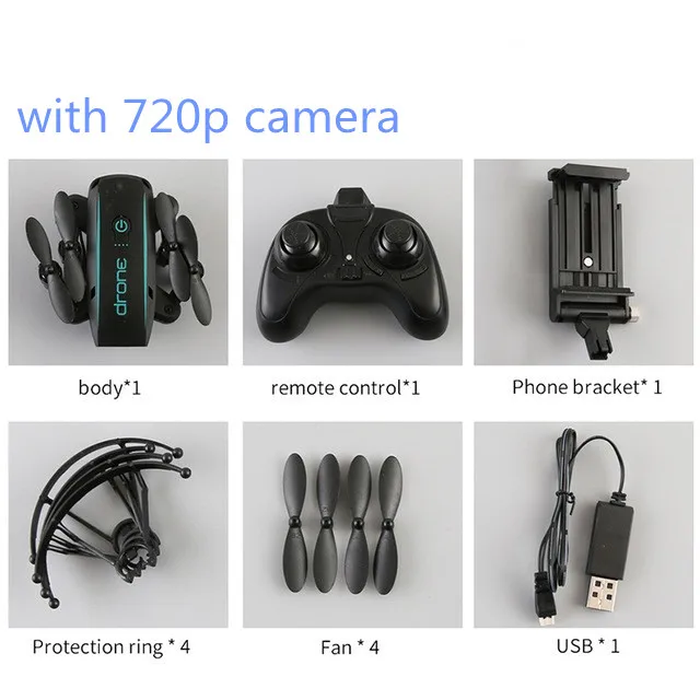 black 720p camera Мини 2,4 г 4CH складной Wifi FPV RC Дрон самолет с 480P 720P камера удержание высоты 3D флипы светодиодный свет Безголовый режим детские подарки - Цвет: black 720p camera