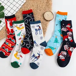 Теплые спортивные и дезодорирующие Хлопковые женские носки с оленем и снеговиком, Новогодние рождественские праздничные красные носки