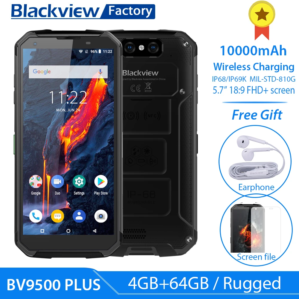 

BLACKVIEW BV9500 Plus Helio P70 Octa core IP68 waterproof 5.7"18:9 FHD Smartphone Android 9.0 4GB+64GB 10000mAh NFC mobile phone