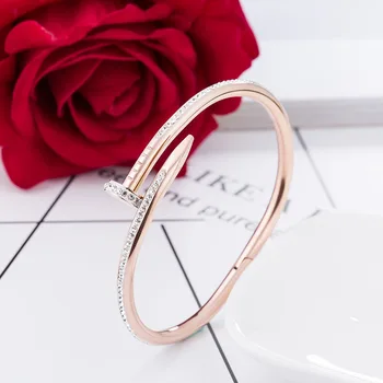 

Fashion Crystal-studded Rose Gold Stainless Steel Nail Bangle Bracelet Luxury Gold-plated Nail Non-fading Bangles Bracelets