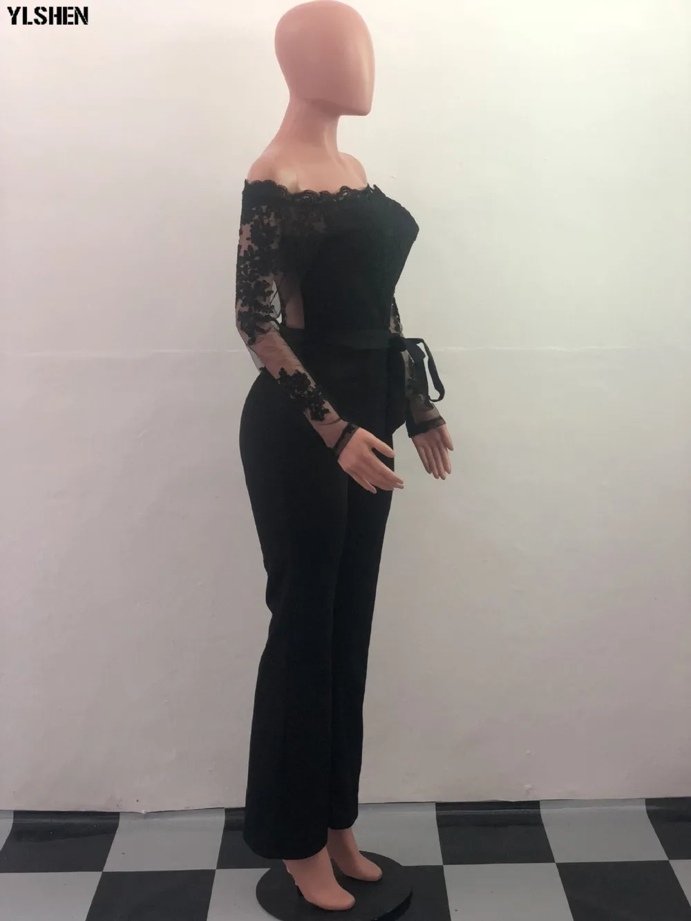 Women Jumpsuit Sexy Lace Ladies Jumpsuits Party Casual Wide Leg Overalls Off Shoulder Long Sleeve Romper Skinny Rompers Trousers 46