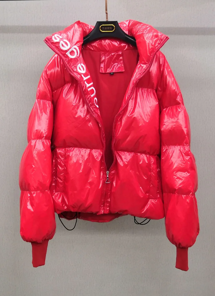 Winter Glossy White Duck Down Jacket Waterproof Coat Embroidery Plus Size Loose Winter Warm Thick Parka 3 Colors