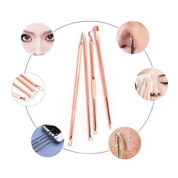 

4pcs/pack Stainless Steel Blackhead Extractor Removers Pimple Acne Treatment Needle Rose Gold Wholesale