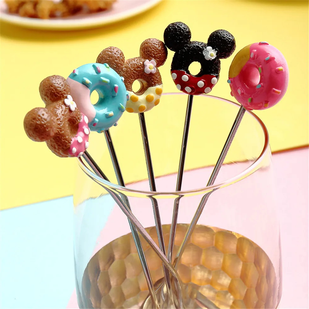 304 Stainless Steel Spoon Fork Cartoons Doughnut Silver Cutlery Coffee Dessert Tea Ice Cream Teaspoon Forks Dinnerware Tableware