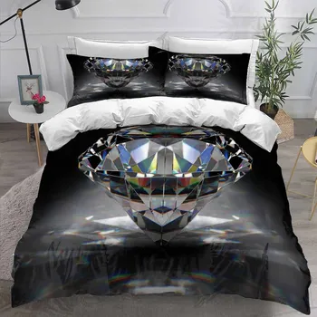 

Diamond Bedding Set Doona Bedroom Decor Hypoallergenic Quilt Cover Black Background 1PC Duvet Cover Pillowcase Dropship