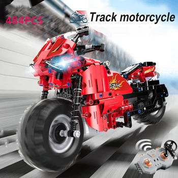 

484PCS RC Racing Track Motorcycle Building Blocks Set Technic Series City Motorbike Car Model Bricks Toys For Kids