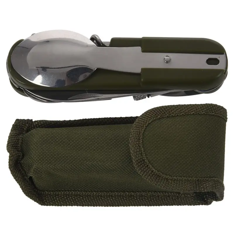 Outdoor Tableware With Led Light Stainless Steel Folding Camping Dinnerware Fork Spoon Knife Set Bottle Opener