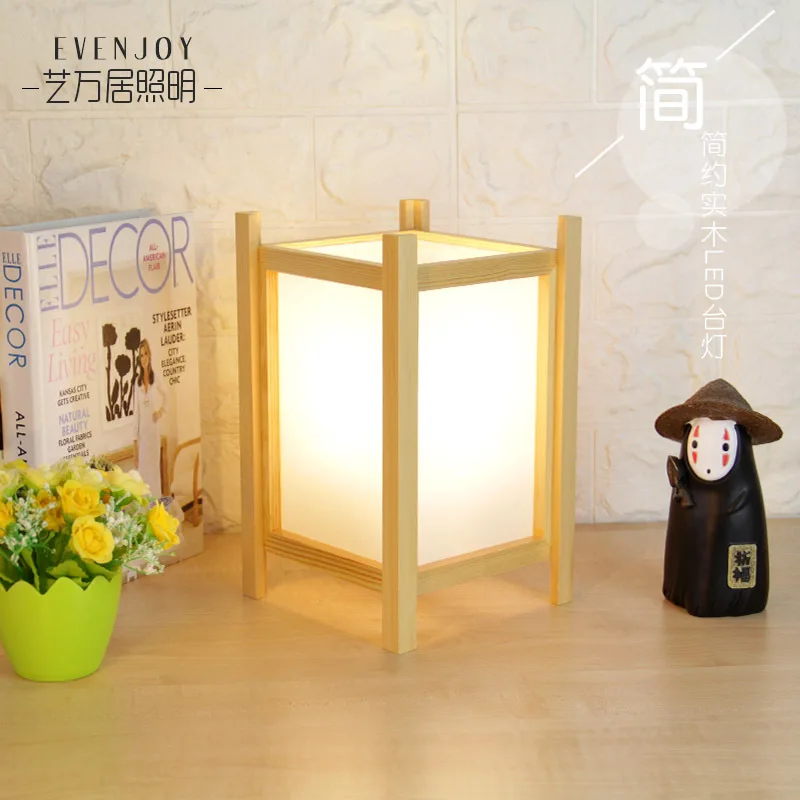 

Modern simple LED small table lamp bed decoration solid wood night lamp can be customized pattern to send light source