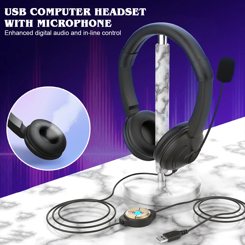USB Headset with Microphone and In Line Control On Ear Headphone for Gaming Skype Office Conference
