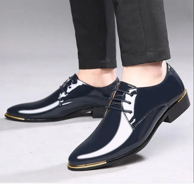 Men's Four Seasons Trendy Shoes Patent Leather Bright Leather Sneakers Boys High-top Casual Shoes