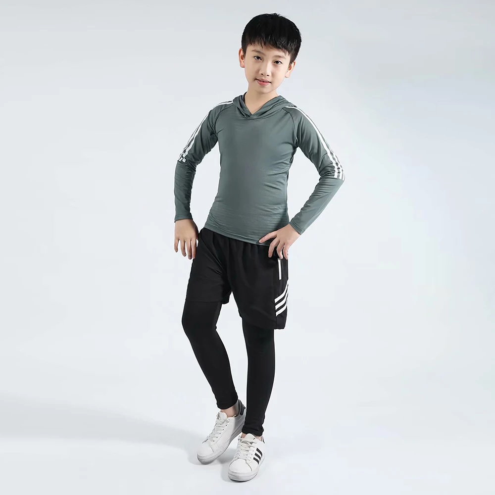 Детские леггинсы для бега для мальчиков, спортивные штаны для фитнеса, спортивные костюмы для бега, компрессионная одежда, комплект нижнего белья