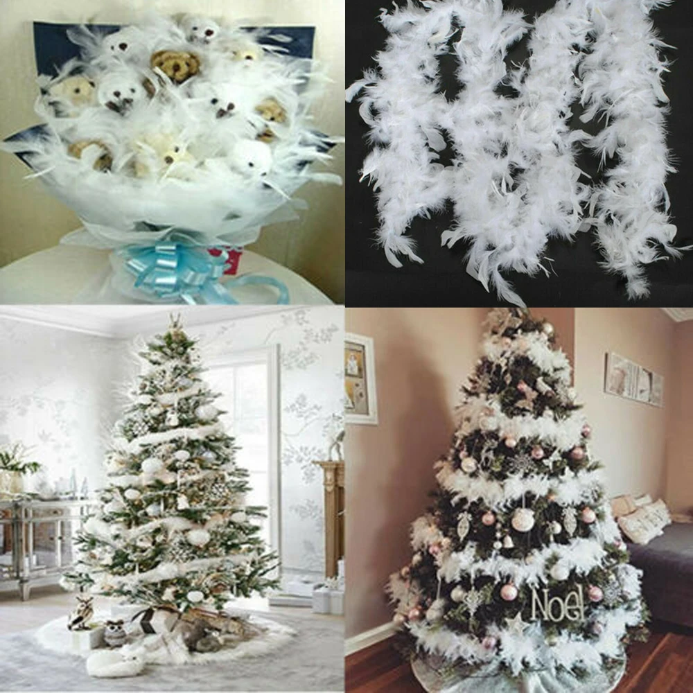 2M Christmas Tree White Feather Boa Strip Xmas Ribbon Party Garland