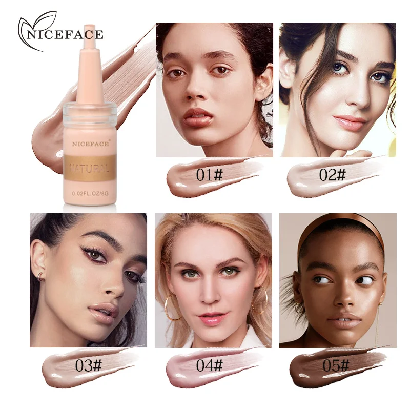 NICEFACE 5 Colors Liquid Full Cover Concealer Foundation Mineral Facial Base Cream Coverage Brighten Moisturizer Makeup 2